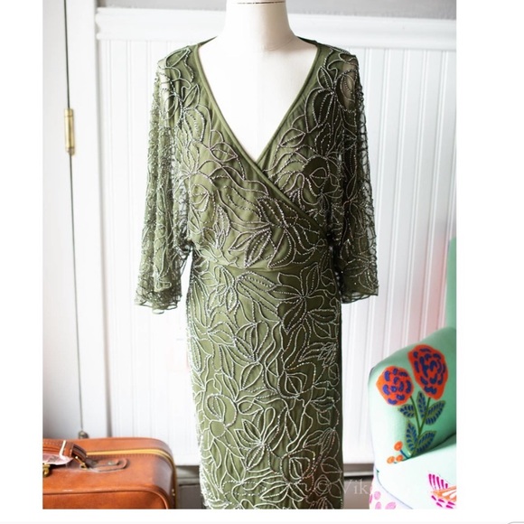 BHLDN hannon beaded olive dark green dress - Picture 4 of 7
